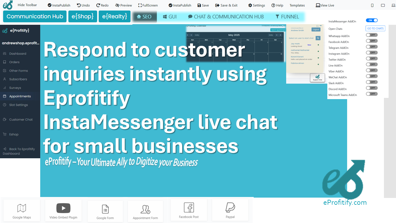 Respond to customer inquiries instantly using Eprofitify InstaMessenger live chat for small businesses